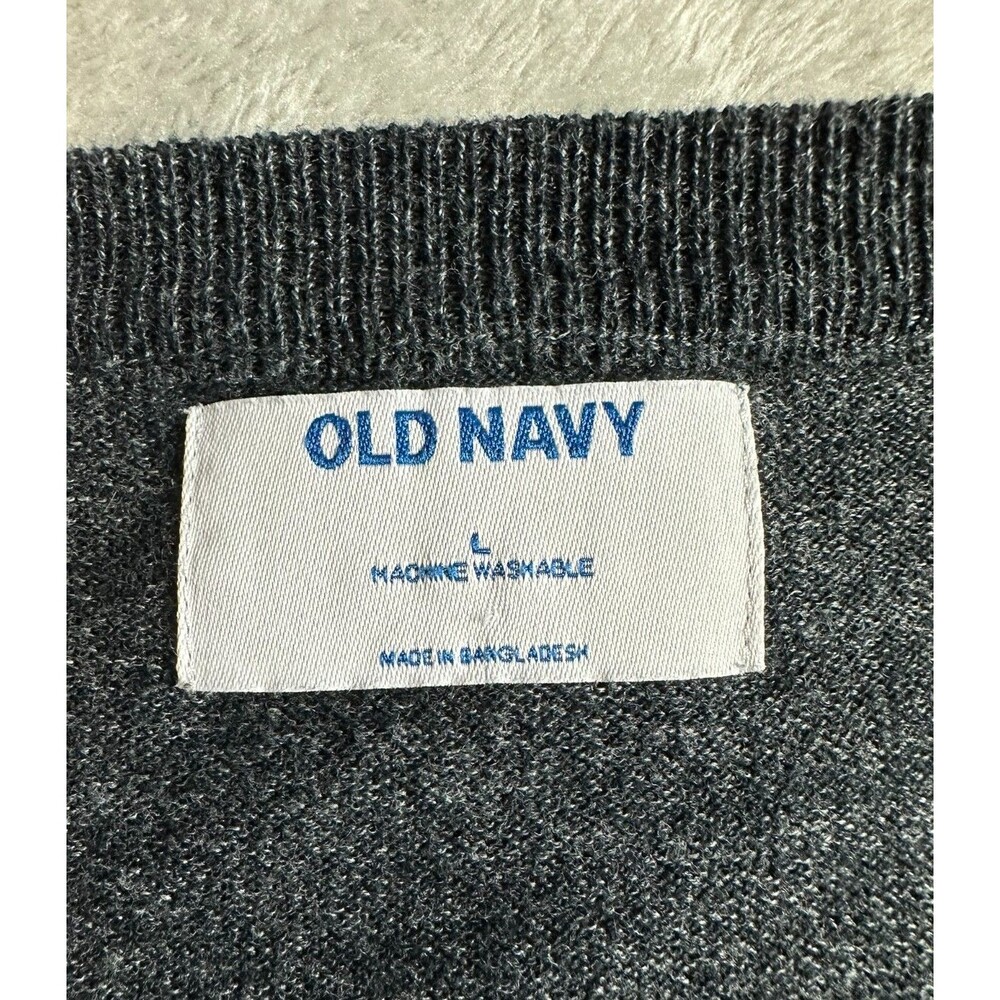 Old Navy V Neck Pullover Sweater Men's Size L Dark Heather Gray Long Sleeves - Picture 5 of 6